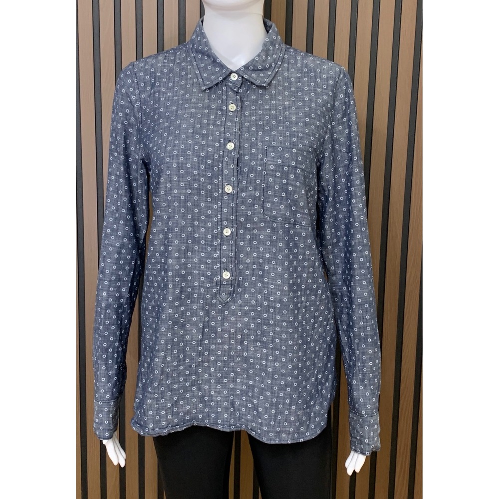 J.Crew Women's Blue White Circle Print 100% Cotton Popover Shirt Size 4